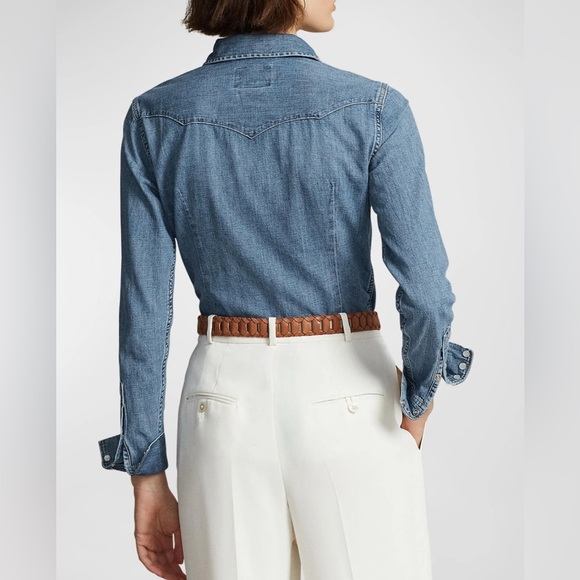 Polo Ralph Lauren Denim Western Shirt Pearl Snap Button Up Top Shirt Women’s XL - Picture 5 of 16